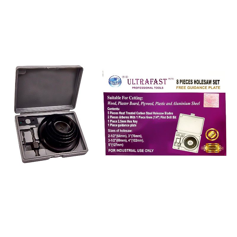 CARBON HOLE SAW SET 8 PCS (WITH GUIDANCE PLATE)