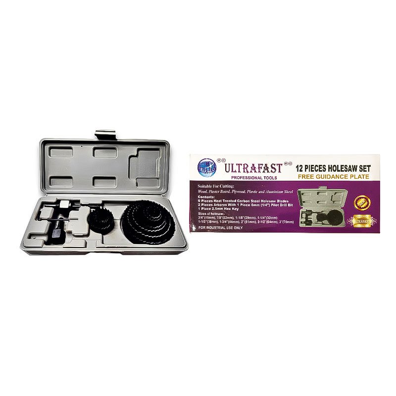 CARBON HOLE SAW SET 12 PCS (WITH GUIDANCE PLATE)